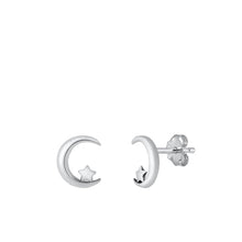 Load image into Gallery viewer, Sterling Silver Oxidized Moon And Star Small Stud Earrings Face Height-9.6mm