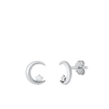 Sterling Silver Oxidized Moon And Star Small Stud Earrings Face Height-9.6mm