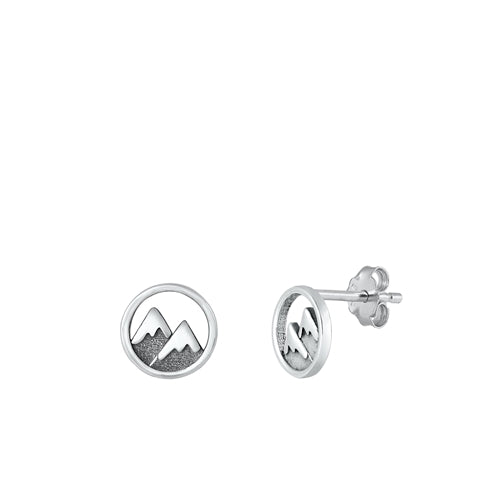 Sterling Silver Oxidized Mountains Small Stud Earrings Face Height-9mm