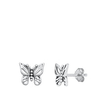 Load image into Gallery viewer, Sterling Silver Oxidized Butterfly Small Stud Earrings Face Height-9.9mm