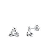 Sterling Silver Oxidized Trinity Knot Small Stud Earrings Face Height-9mm