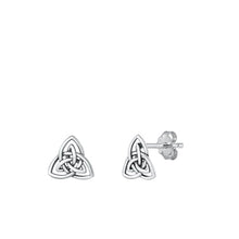 Load image into Gallery viewer, Sterling Silver Trinity Knot Oxidized Small Stud Earrings Face Height-8mm