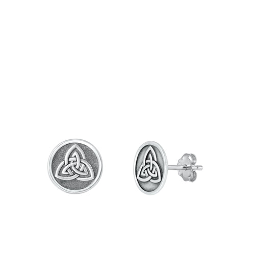 Sterling Silver Oxidized Trinity Knot Small Stud Earrings Face Height-9.9mm