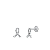 Sterling Silver Oxidized Breast Cancer Sign Small Stud Earrings Face Height-226mm