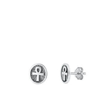 Load image into Gallery viewer, Sterling Silver Oxidized Ankh Small Stud Earrings Face Height-8.6mm
