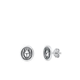 Sterling Silver Oxidized Beetle Small Stud Earrings Face Height-8.9mm