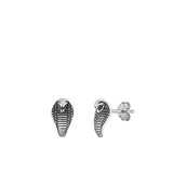 Sterling Silver Oxidized Cobra Small Stud Earrings Face Height-10.4mm