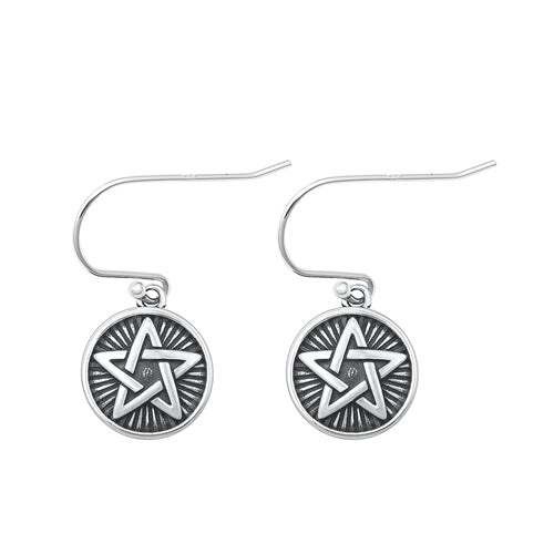 Sterling Silver Oxidized Pentagram Earrings Face Height-11.5mm