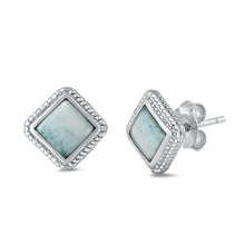 Load image into Gallery viewer, Sterling Silver Genuine Larimar Diamond Cut Stone Earrings