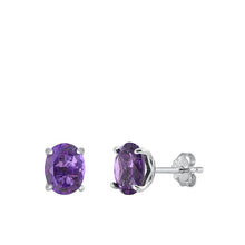 Load image into Gallery viewer, Sterling Silver Rhodium Plated Oval Genuine Amethyst Stone Earrings