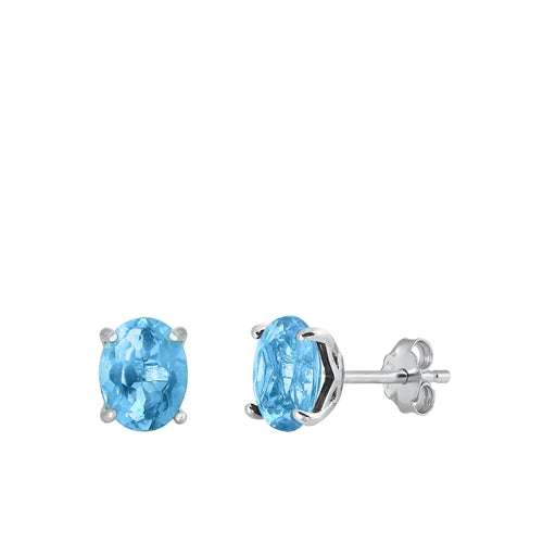 Sterling Silver Rhodium Plated Oval Genuine Blue Topaz Stone Earrings