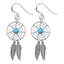 Load image into Gallery viewer, Sterling Silver Oxidized Turquoise Dreancatcher Stone Earrings-16mm