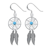 Sterling Silver Oxidized Turquoise Feathers Stone Earrings-14mm