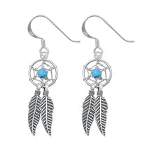 Load image into Gallery viewer, Sterling Silver Oxidized Turquoise Feathers Stone Earrings-10mm