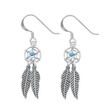 Load image into Gallery viewer, Sterling Silver Oxidized Turquoise Dreamcatcher Stone Earrings