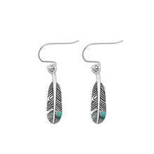 Load image into Gallery viewer, Sterling Silver Oxidized Genuine Turquoise Feathers Stone Earrings