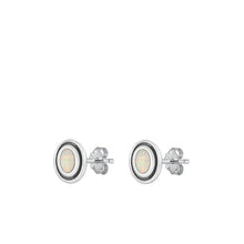 Load image into Gallery viewer, Sterling Silver Oxidized Oval White Lab Opal Earrings Face Height-7.8mm
