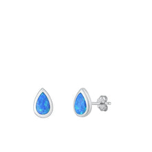 Load image into Gallery viewer, Sterling Silver Polished Blue Lab Opal Earrings Face Height-9.3mm