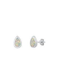 Load image into Gallery viewer, Sterling Silver Polished White Lab Opal Earrings Face Height-9.3mm