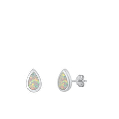 Sterling Silver Polished White Lab Opal Earrings Face Height-9.3mm