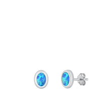 Load image into Gallery viewer, Sterling Silver Polished Oval Blue Lab Opal Earrings Face Height-9mm