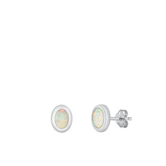 Sterling Silver Polished Oval White Lab Opal Earrings Face Height-9mm