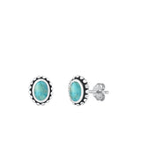 Sterling Silver Oxidized Oval Genuine Turquoise Stone Earrings Face Height-9.6mm