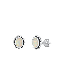 Load image into Gallery viewer, Sterling Silver Oxidized Oval White Lab Opal Earrings Face Height-9.6mm
