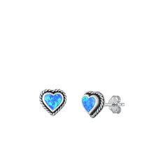 Load image into Gallery viewer, Sterling Silver Oxidized Heart Blue Lab Opal Earrings Face Height-8mm