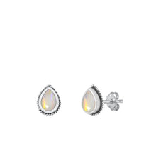 Load image into Gallery viewer, Sterling Silver Oxidized Pear White Lab Opal Earrings Face Height-9.6mm