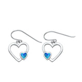 Sterling Silver Oxidized Heart Blue Lab Opal Earrings Face Height-13.2mm