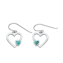 Load image into Gallery viewer, Sterling Silver Oxidized Heart Genuine Turquoise Stone Earrings Face Height-13.2mm