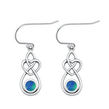 Load image into Gallery viewer, Sterling Silver Oxidized Celtic Blue Lab Opal Earrings Face Height-19.7mm