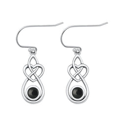 Sterling Silver Oxidized Celtic Black Agate Earrings Face Height-19.7mm