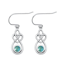Load image into Gallery viewer, Sterling Silver Oxidized Celtic Genuine Turquoise Earrings Face Height-19.7mm