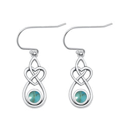 Sterling Silver Oxidized Celtic Genuine Turquoise Earrings Face Height-19.7mm