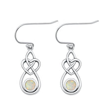 Load image into Gallery viewer, Sterling Silver Oxidized Celtic White Lab Opal Earrings Face Height-19.7mm