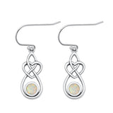 Sterling Silver Oxidized Celtic White Lab Opal Earrings Face Height-19.7mm