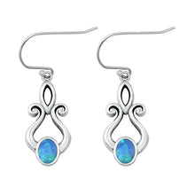 Load image into Gallery viewer, Sterling Silver Oxidized Celtic Blue Lab Opal Earrings Face Height-22.6mm