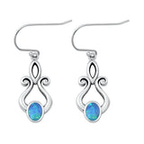 Sterling Silver Oxidized Celtic Blue Lab Opal Earrings Face Height-22.6mm