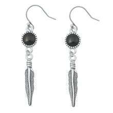 Load image into Gallery viewer, Sterling Silver Oxidized Black Agate Feather Earring-36mm