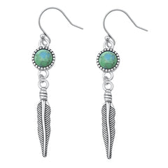 Sterling Silver Oxidized Genuine Turquoise Feather Earring-36mm