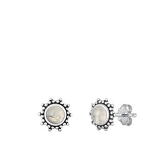 Sterling Silver Oxidized Sun Moonstone Earrings Face Height-9.7mm