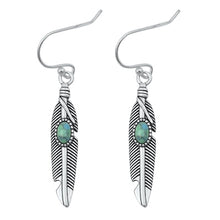 Load image into Gallery viewer, Sterling Silver Oxidized Genuine Turquoise Feather Earring