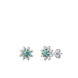 Sterling Silver Rhodium Plated Clear CZ Genuine Turquoise Earrings