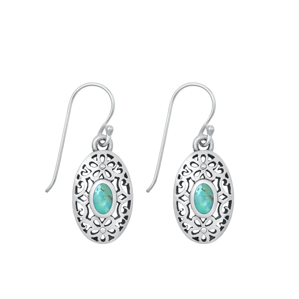 Sterling Silver Oxidized Genuine Turquoise Earrings-17.2mm
