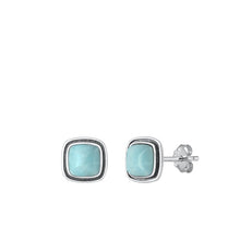 Load image into Gallery viewer, Sterling Silver Oxidized Square Genuine Larimar Stone Earrings Face Height-8.8mm