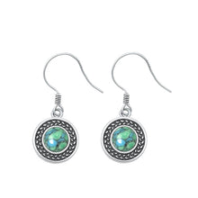 Load image into Gallery viewer, Sterling Silver Oxidized Round Genuine Turquoise Stone Earrings Face Height-11.8mm