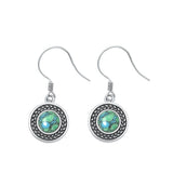 Sterling Silver Oxidized Round Genuine Turquoise Stone Earrings Face Height-11.8mm