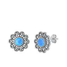 Load image into Gallery viewer, Sterling Silver Oxidized Blue Lab Opal Earrings Face Height-15.6mm